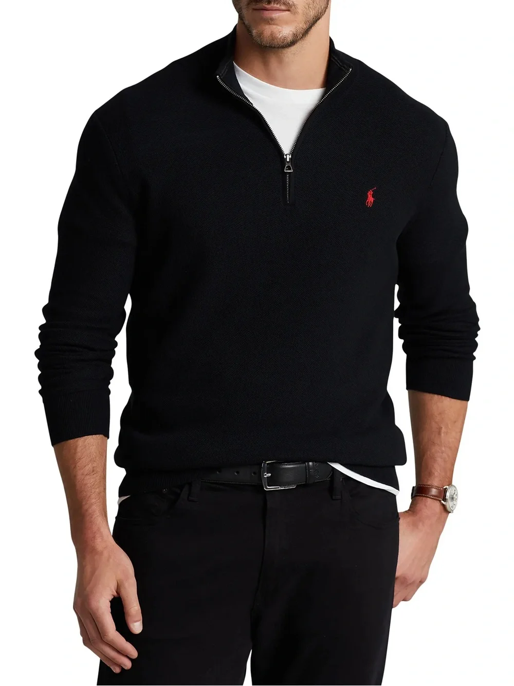 Polo Ralph Lauren Black Pullover Quarter Zip Mens Size M Sweater